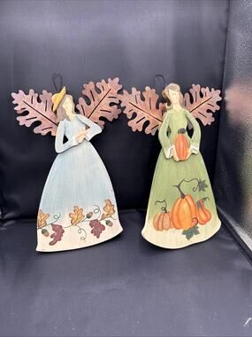 A Set Of Darcie 14.5-inch Wood and Tin Harvest Angels model 3100-682